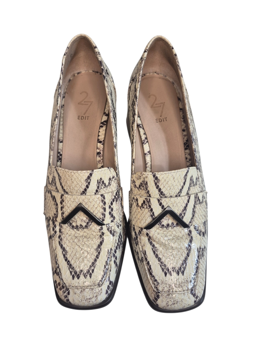 Naturalizer Cream Snakeskin Square Heel Loafers
